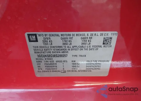 2014 Chevrolet Silverado 1500 1Lz z USA, uszkodzony, nr VIN 3GCUKSEC9EG288257
